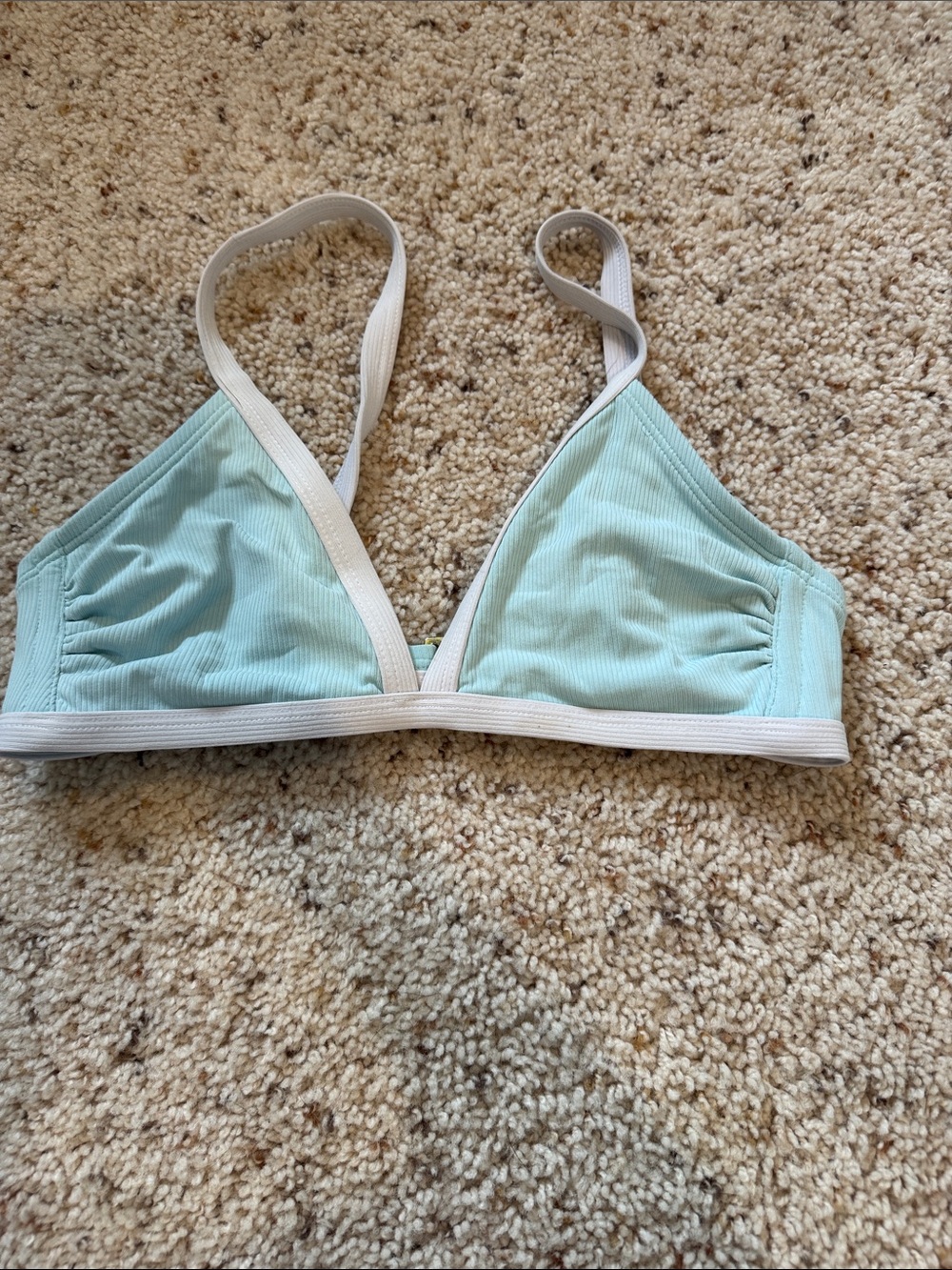 Light Aqua Ribbed Triangle Bralette with White Trim